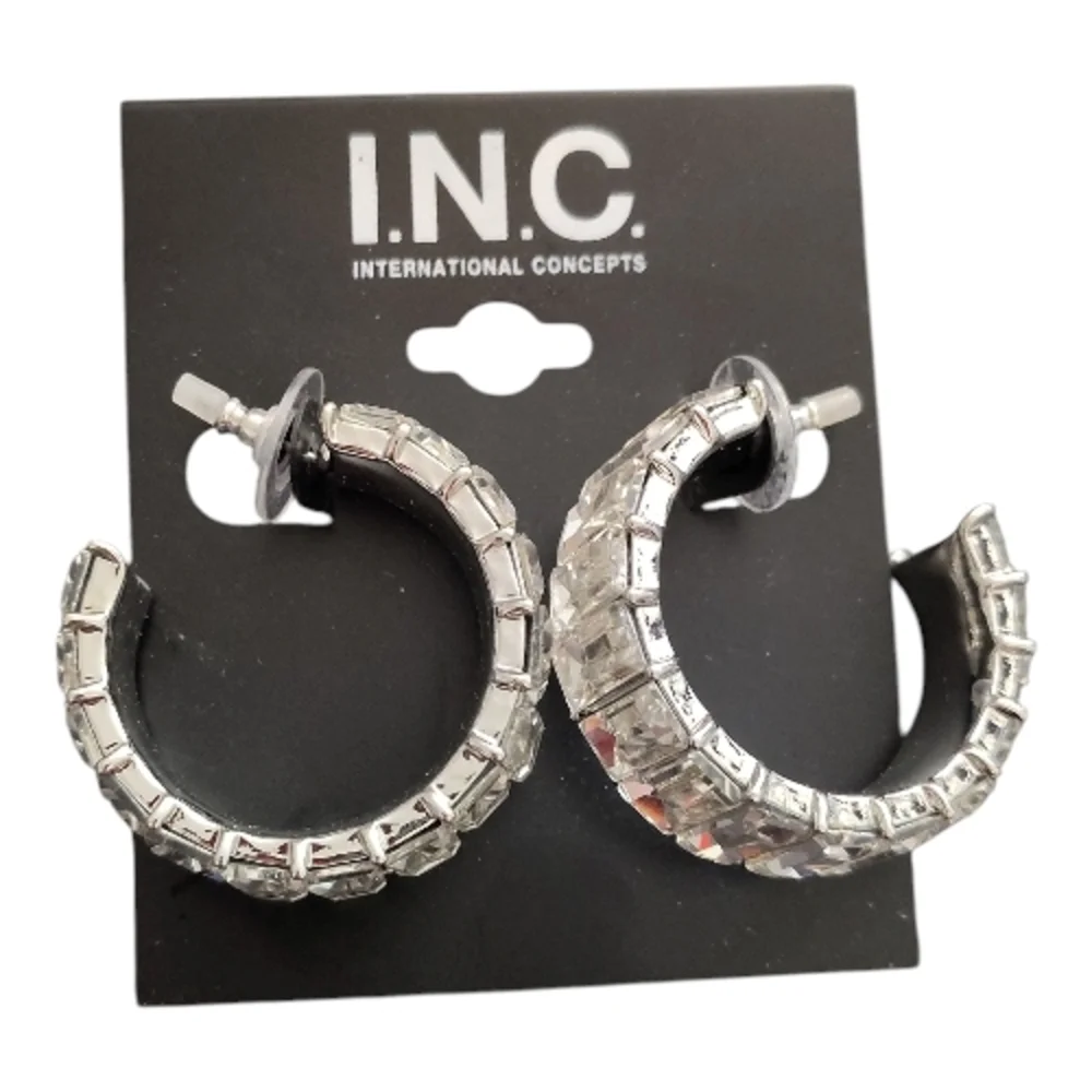 INC International Concepts Silver Crystal‎ Hoop Earrings